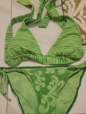 Juicy Couture Lime Green Textured Triangle Bikini Set